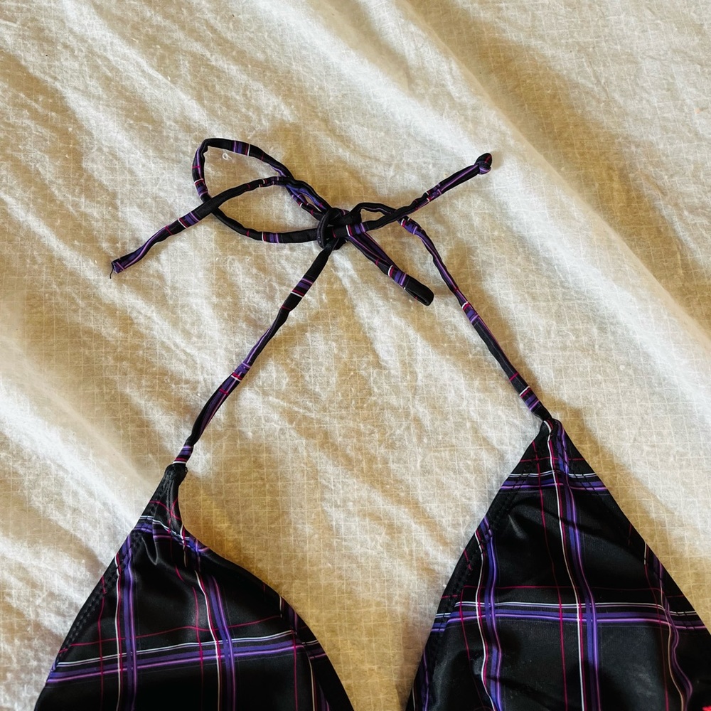 Black pink and purple chequered swim wear top - Picture 7 of 7